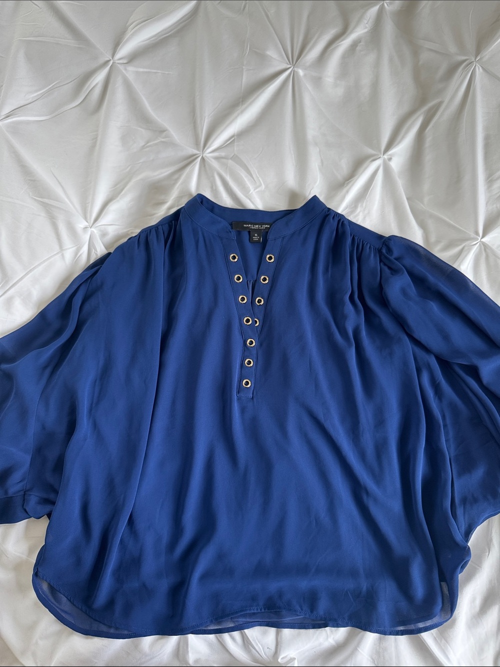 Marc New York Deep Blue Grommet-Front Women's Blouse